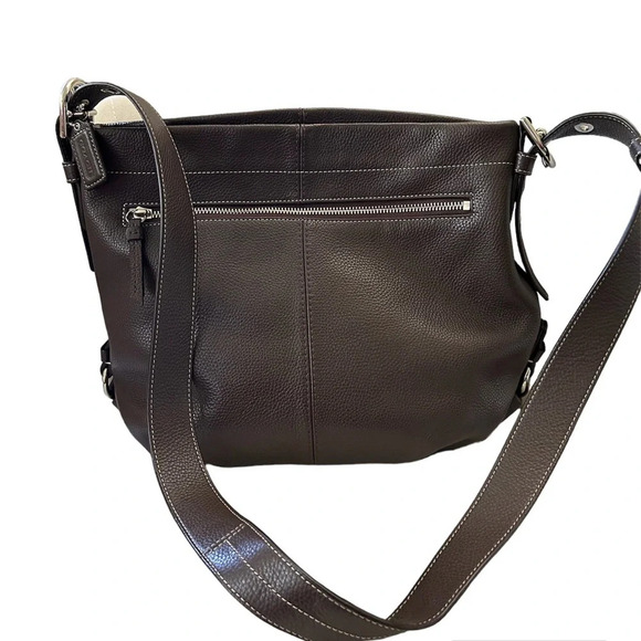 COACH F15064 LEATHER DUFFLE CROSSBODY SHOULDER BAG BROWN silver hardware excelle - Picture 1 of 16